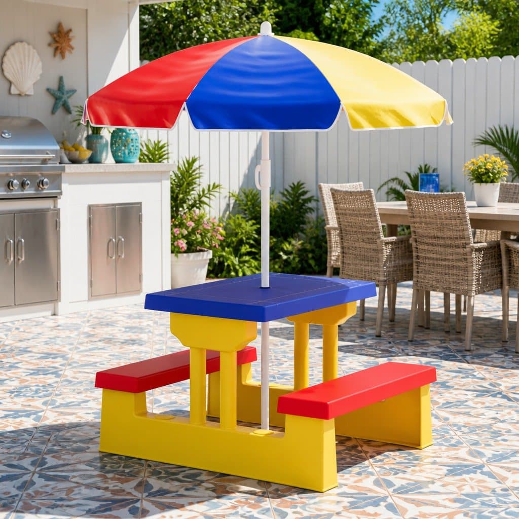 Kids Table and Chairs Set with Umbrella