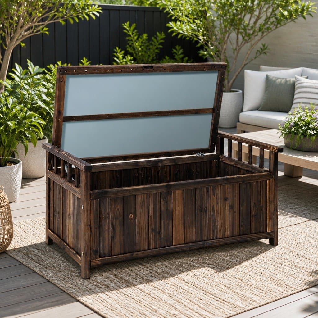Charcoal Wooden Garden Bench with Storage Box