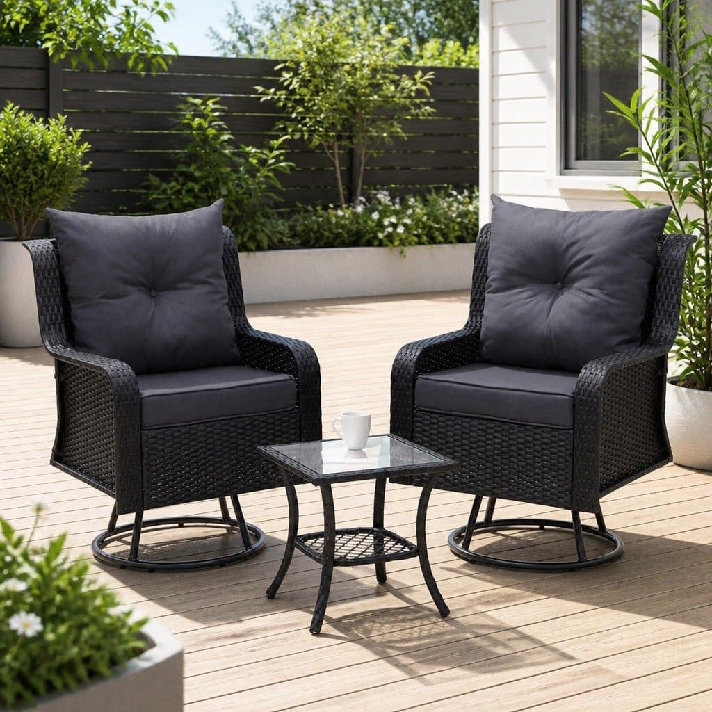 3-Piece Outdoor Swivel Chair Set with Glass Table