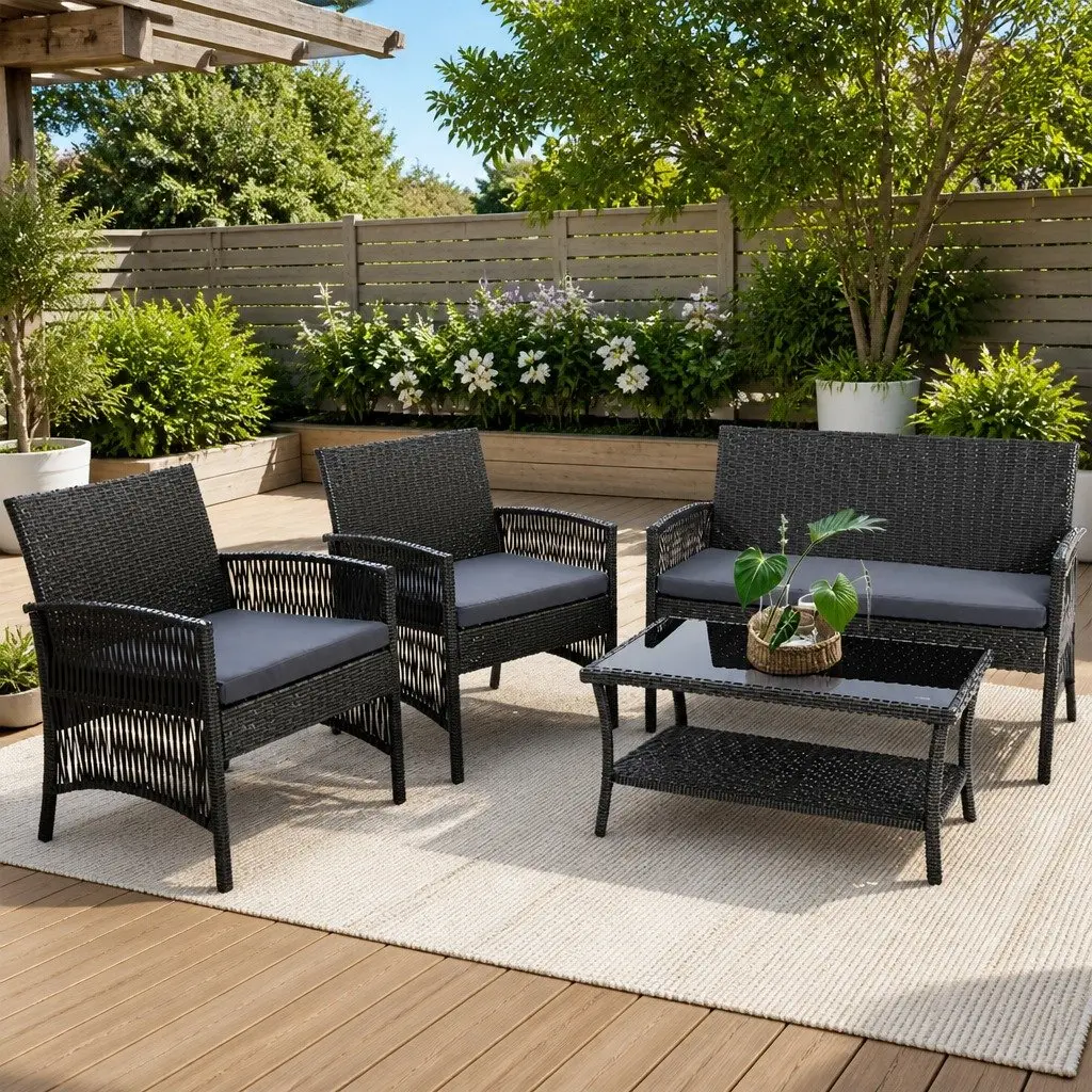 4-Piece Wicker Outdoor Sofa Set in Dark Grey