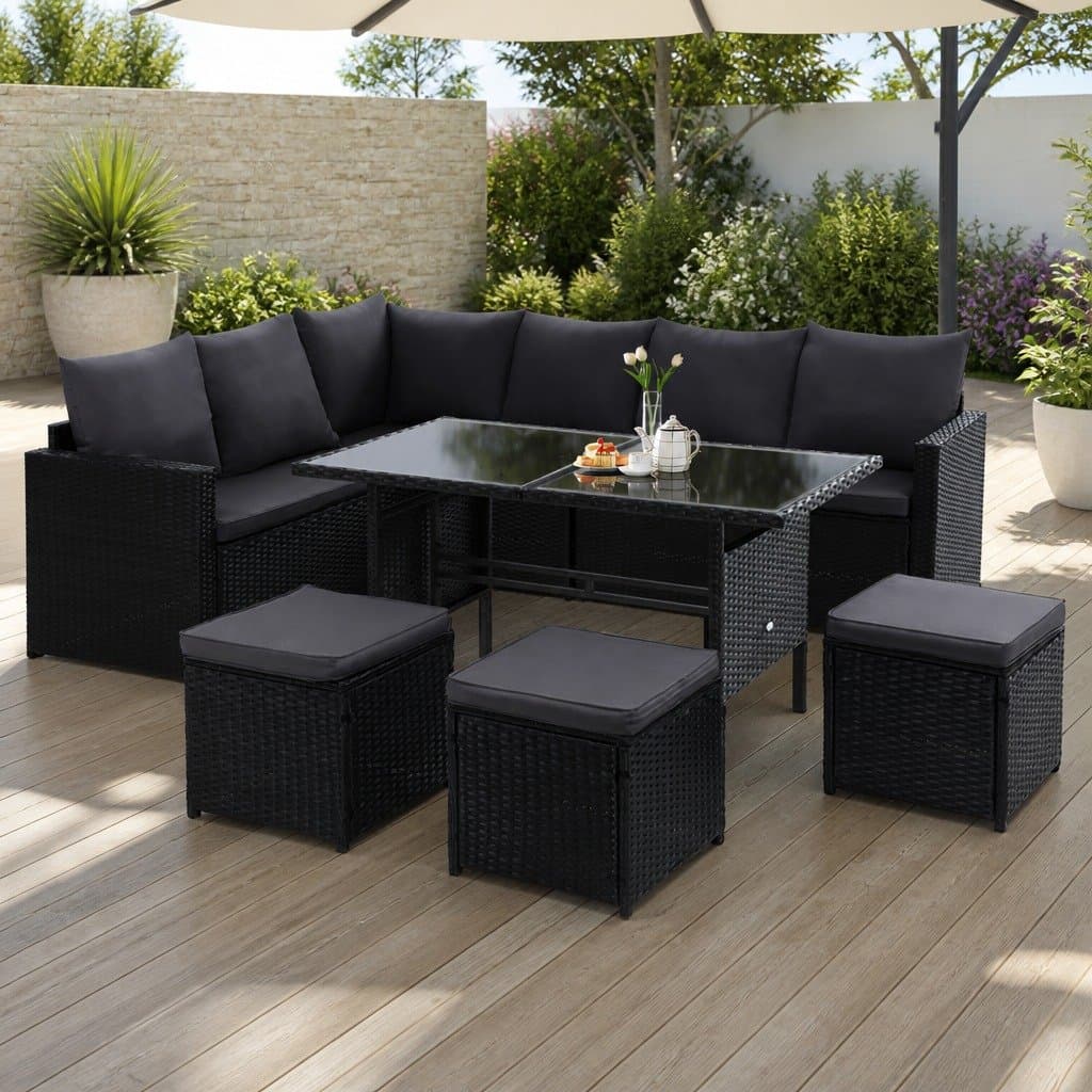 9-Seater Outdoor Sofa Dining Set with Cover
