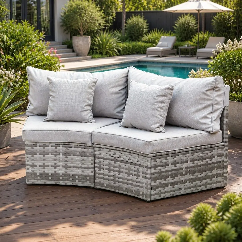 2 Piece Outdoor Sofa Set Durable Rattan Lounge Chairs Grey