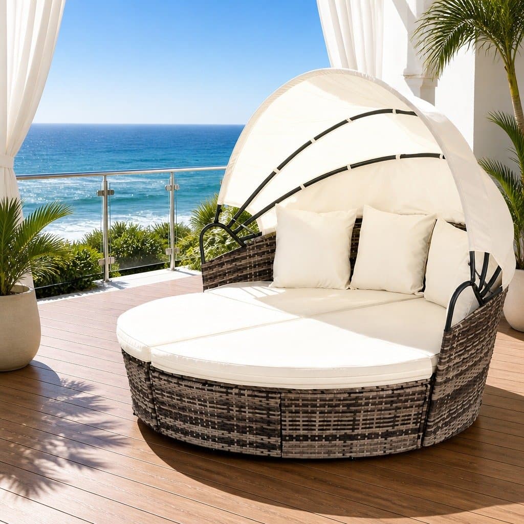 Outdoor Day Bed Sun Lounge with Folding Canopy