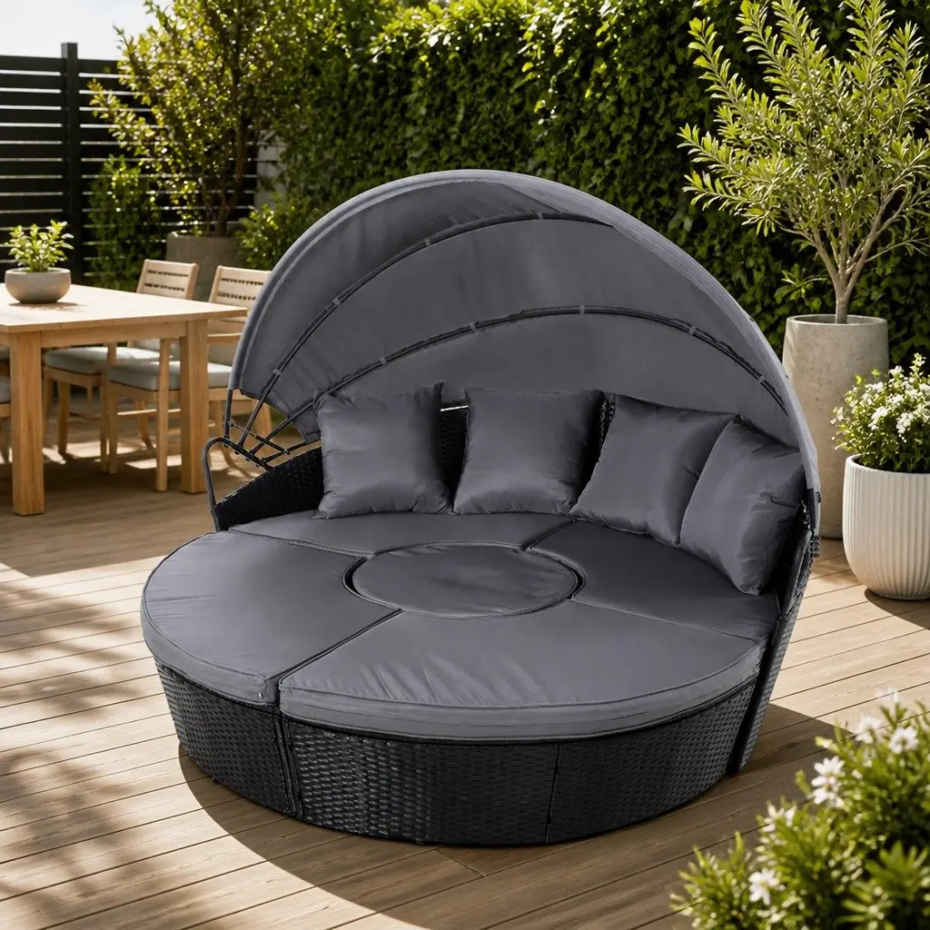 Outdoor Day Bed Sun Lounge with Adjustable Canopy