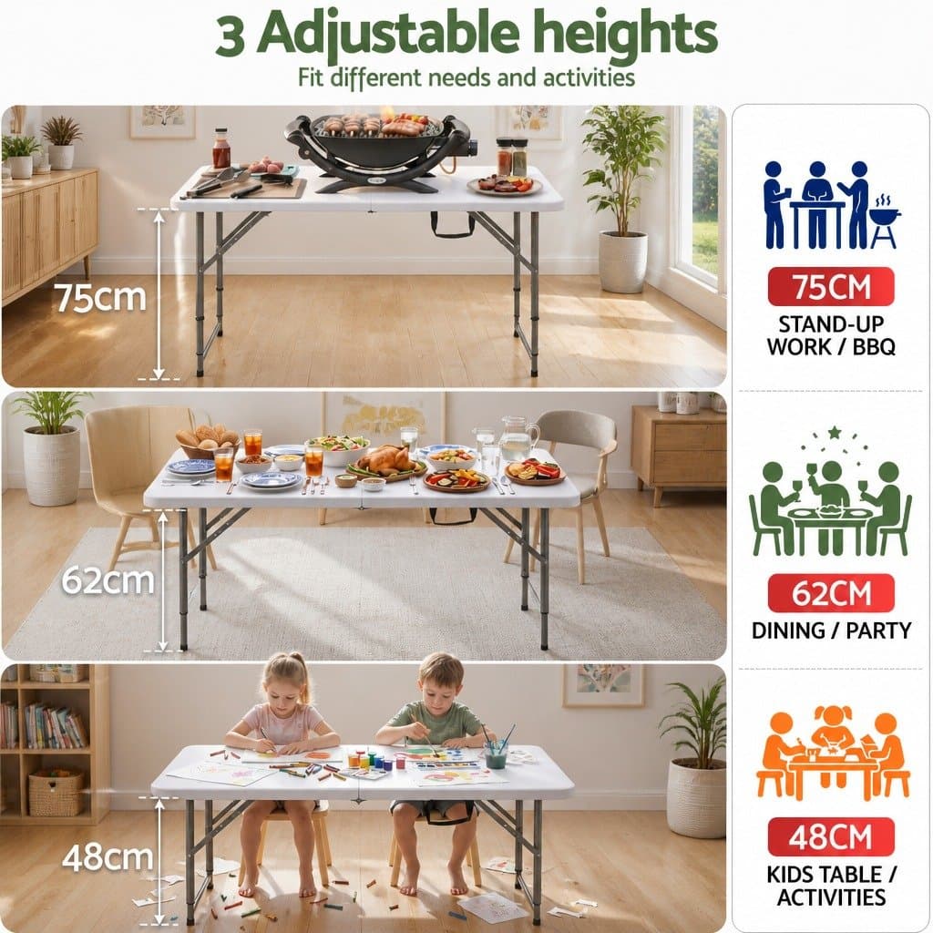 Portable Folding Table 123cm with Adjustable Height
