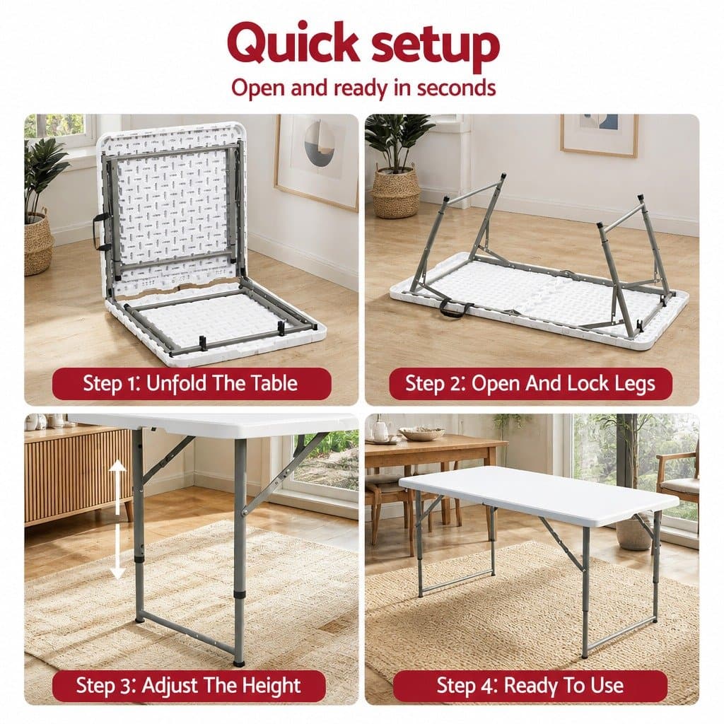 Portable Folding Table 123cm with Adjustable Height
