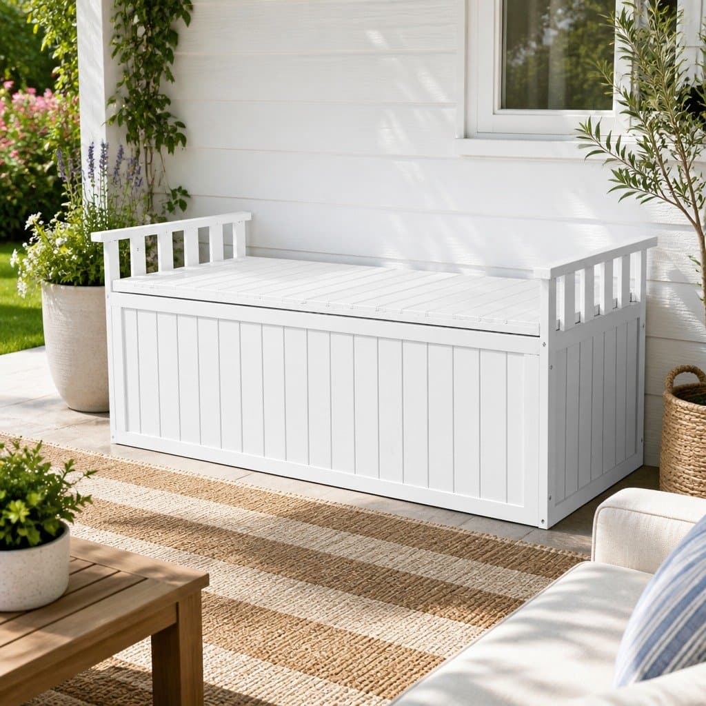 Wooden Outdoor Storage Bench Box 129cm White XL