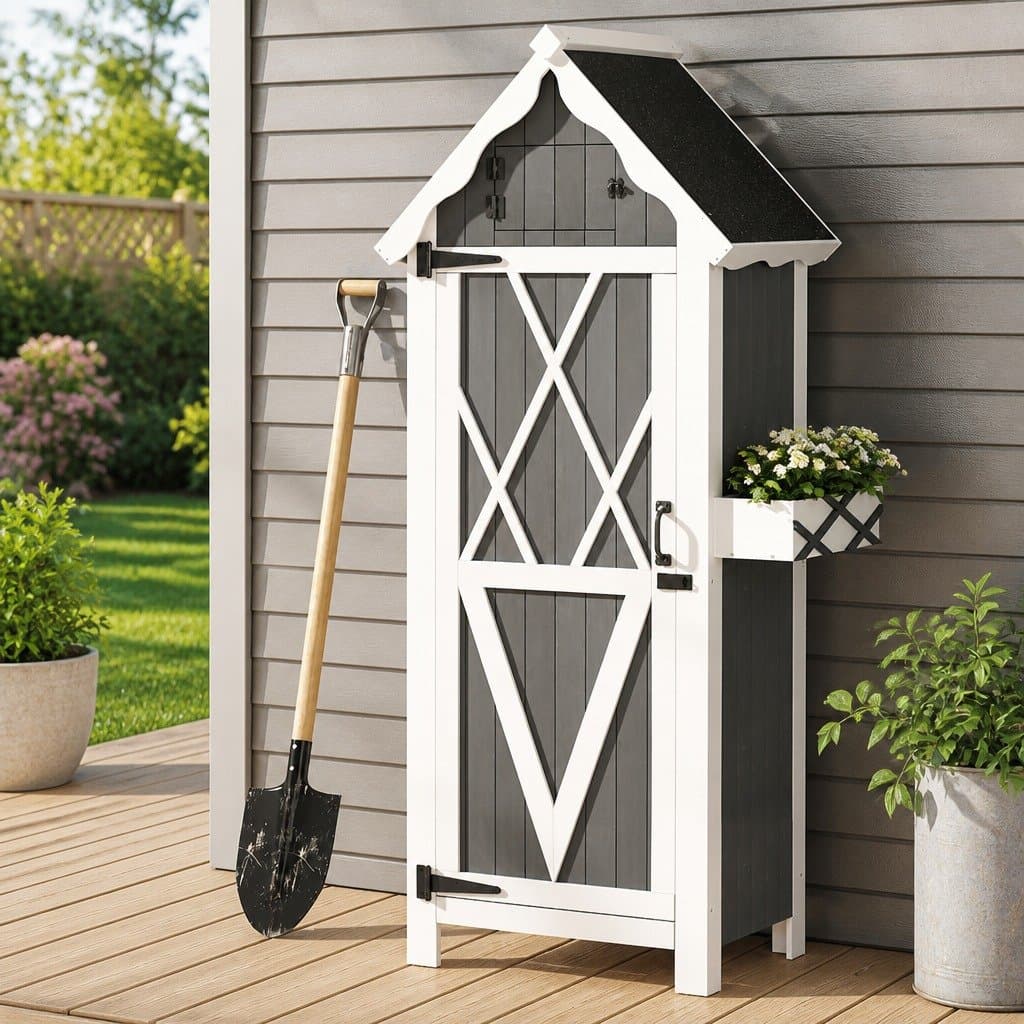 3-Tier Wooden Garden Storage Cabinet with Lockable Door