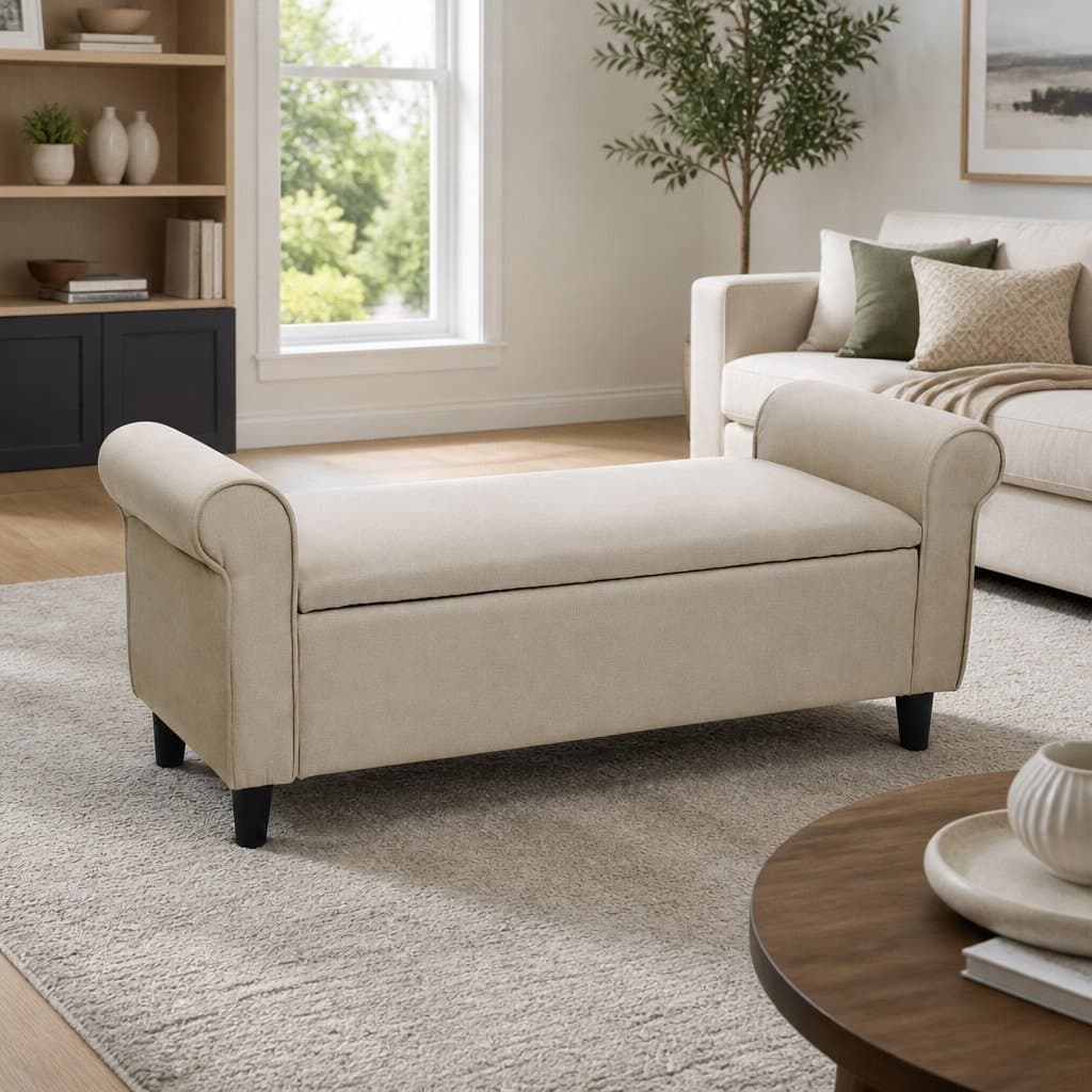 Storage Ottoman with Armrests 125cm Faux Linen