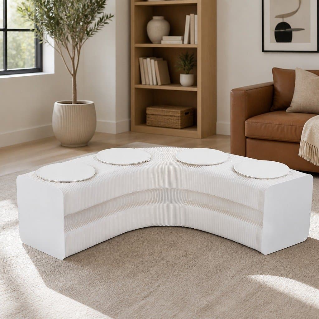 Folding Paper Bench with 4 PU Leather Cushions