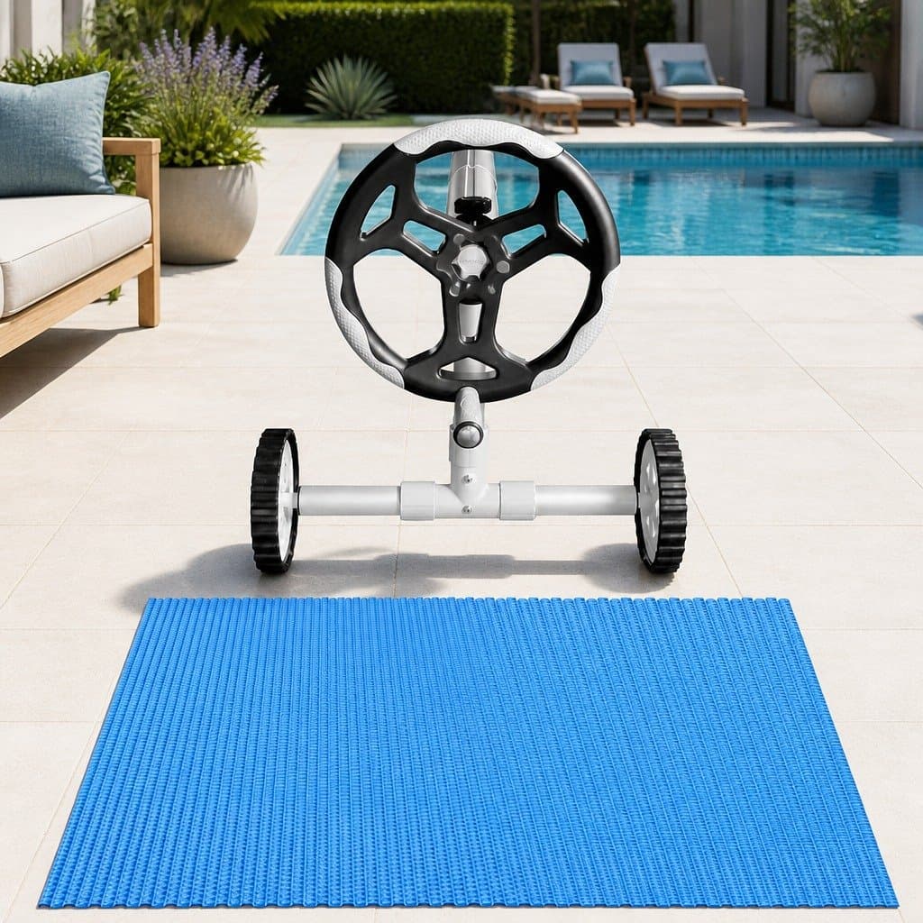 Blue Solar Pool Cover 6.5x3m with Roller System