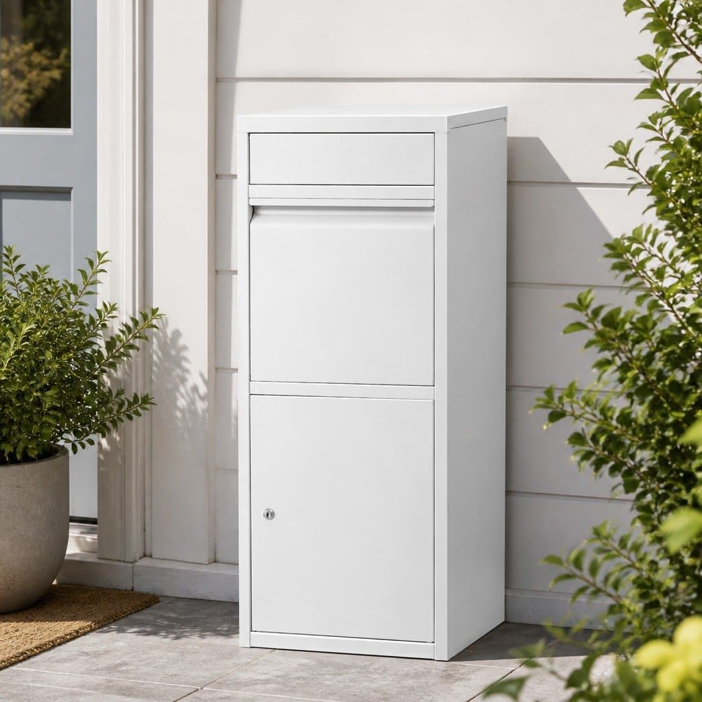 Parcel Drop Box Package Letterbox 2 Slot Mail Storage White Steel Cabinet