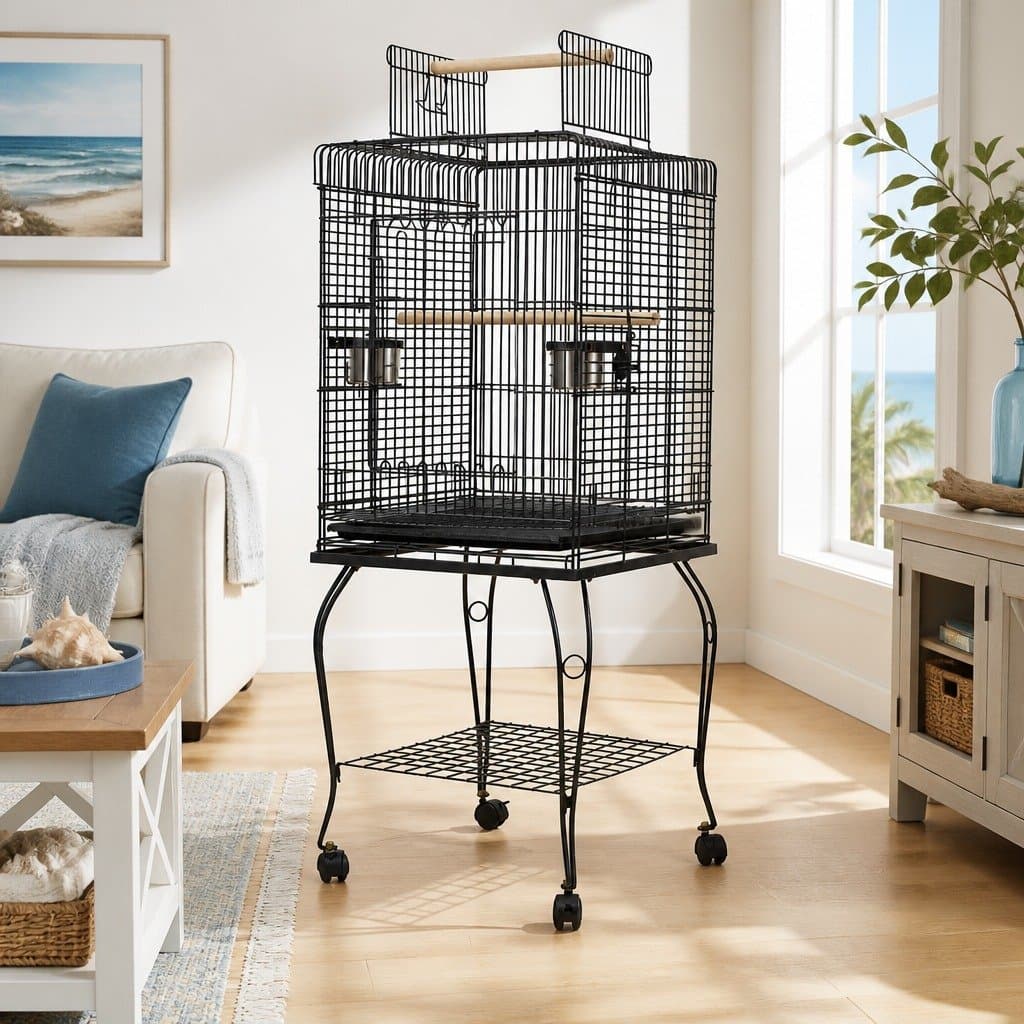 Large Bird Cage 145cm Black Wrought Iron Aviary