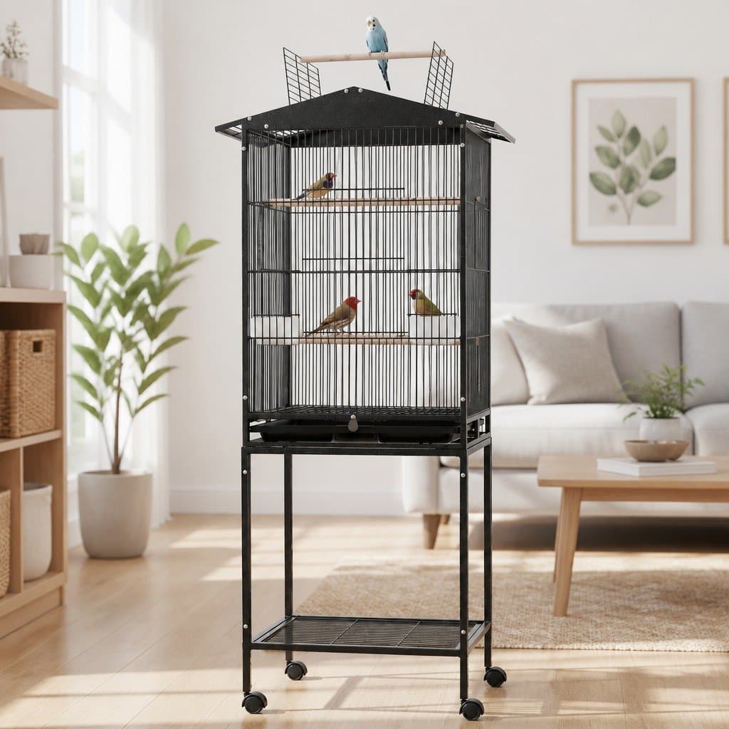 Open Top Parrot Aviary with Storage and Wheels