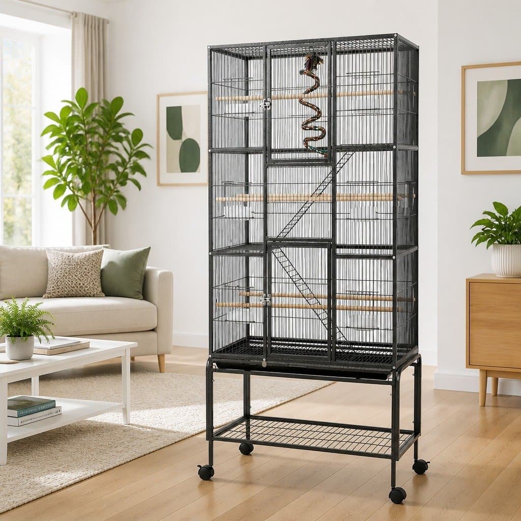 Large 3-Tier Bird Cage with Ladder and Wheels