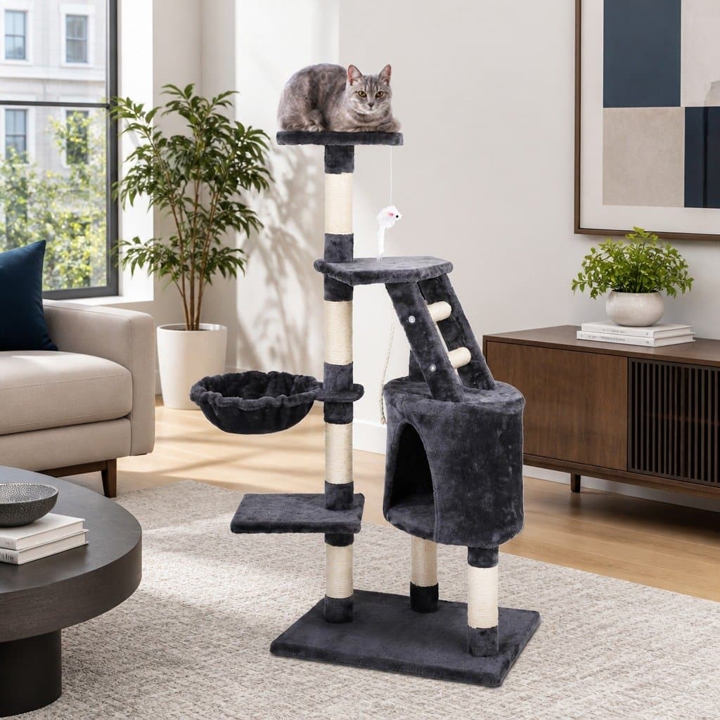 Cat Tree Tower 120cm with Scratching Post and Hammock