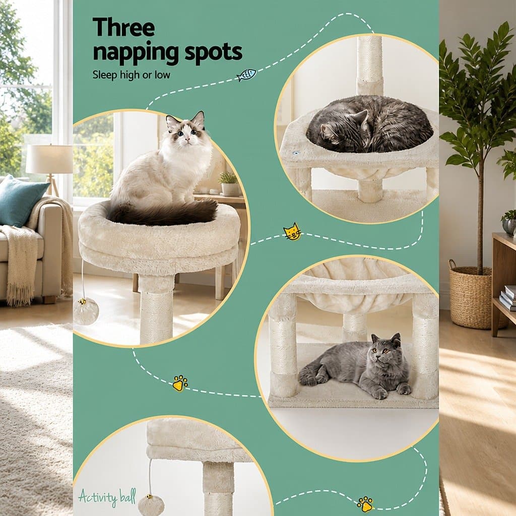 Cat Scratching Post Tree Tower with Hammock