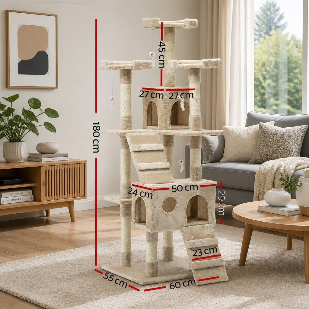 Multi-Level Cat Tower 180cm with Scratching Posts