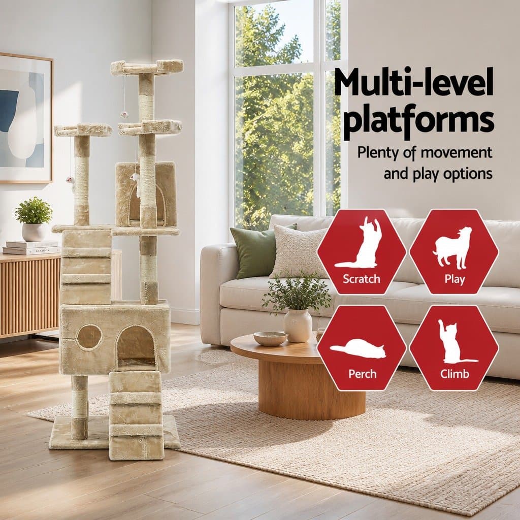 Multi-Level Cat Tower 180cm with Scratching Posts