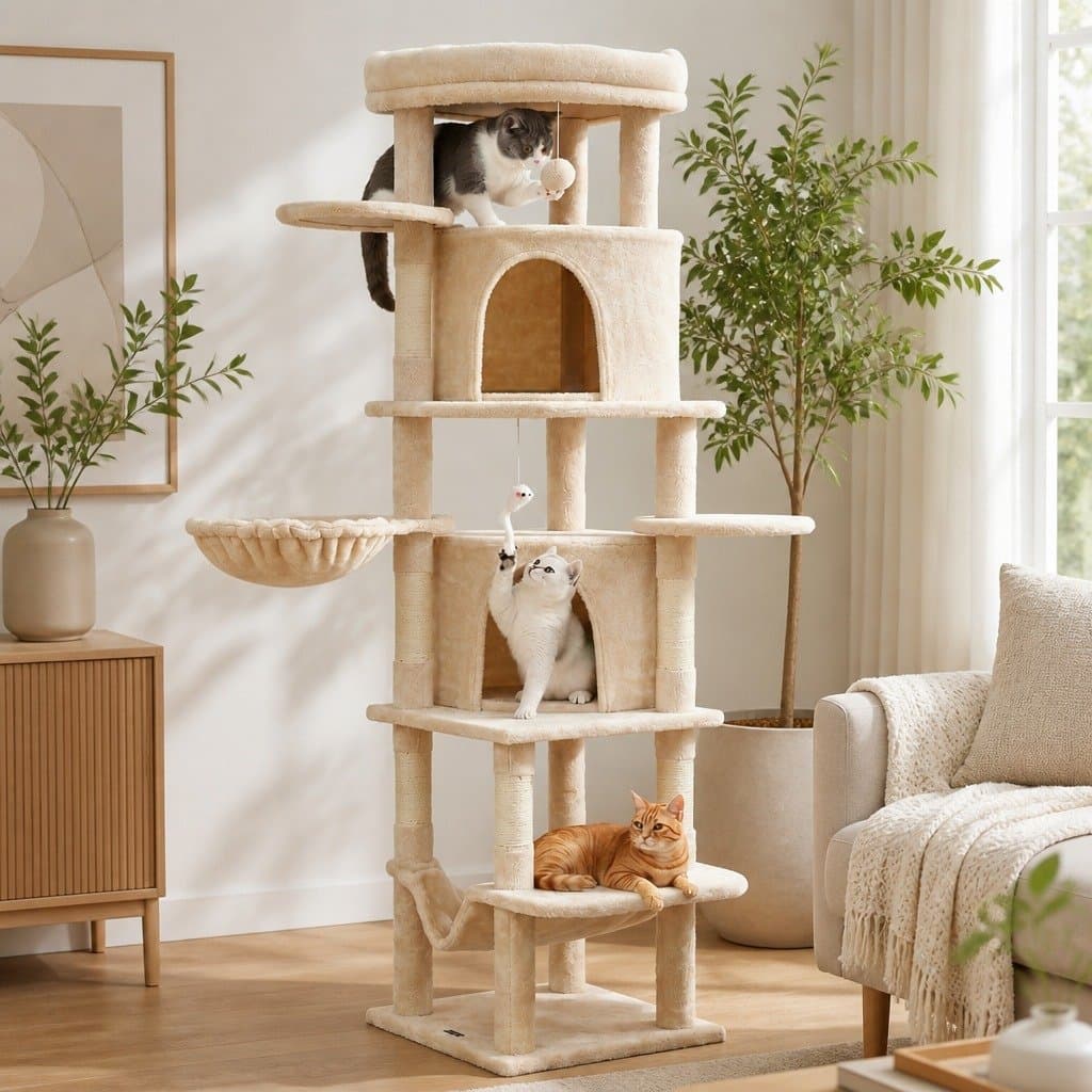 Beige Cat Tree Tower 167cm with Scratching Posts