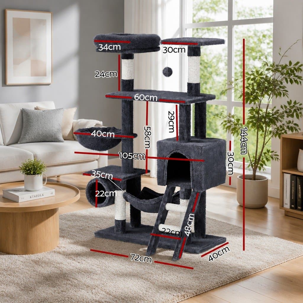 144cm Multi-Level Cat Tree with Scratching Post