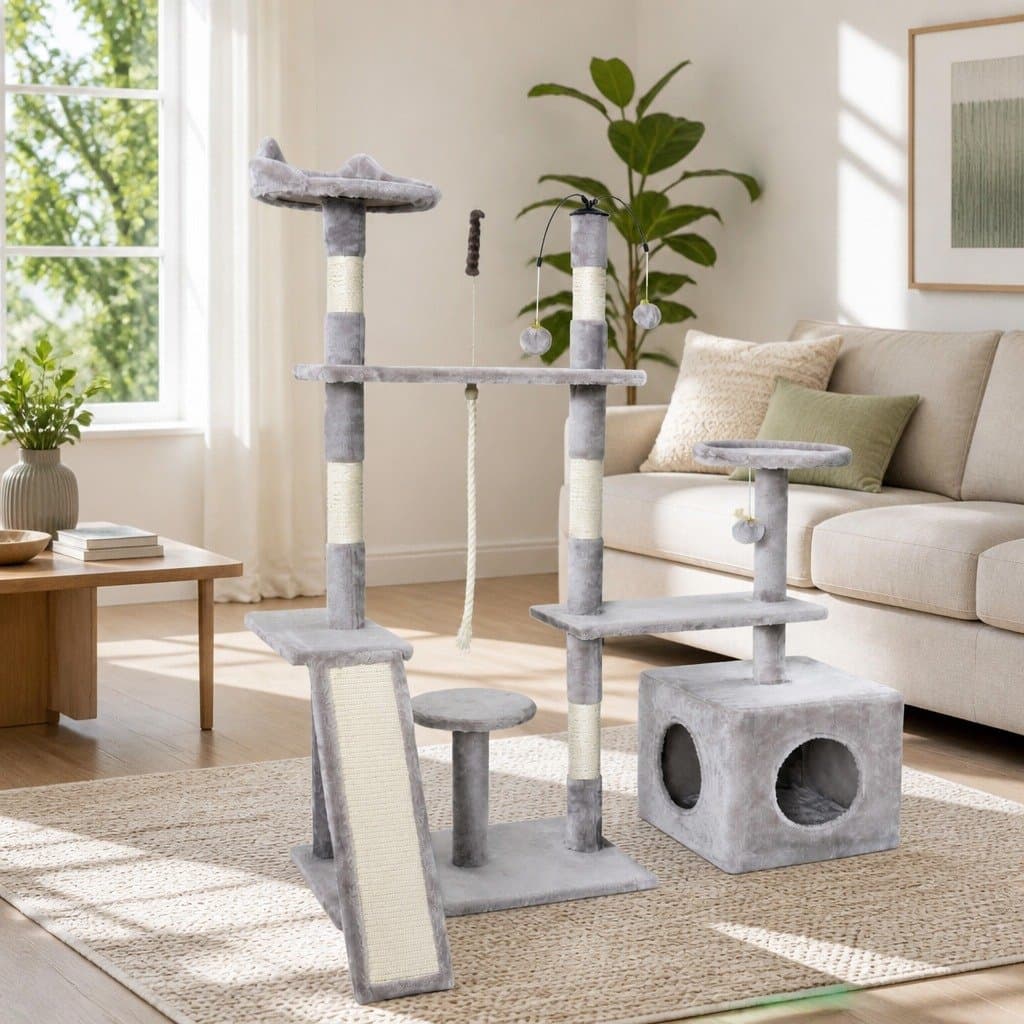 4-Level Grey Cat Tree with Natural Scratching Surfaces