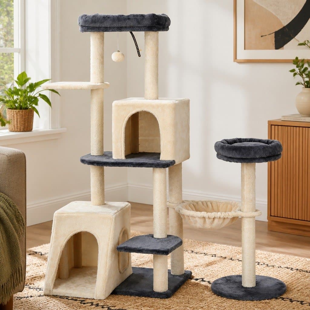 Cat Tree Tower 133cm with Rotatable Base & Caves