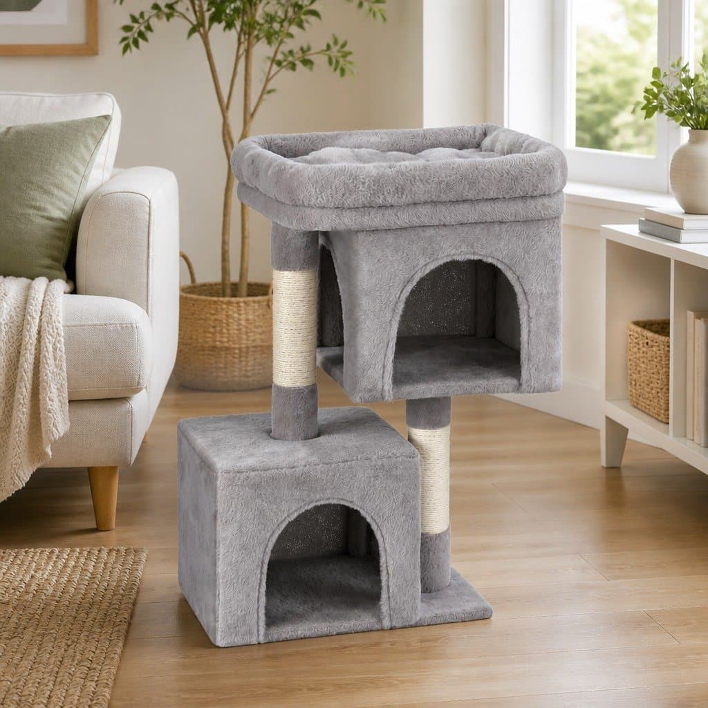 67cm Cat Tree Tower with Scratching Post in Light Grey