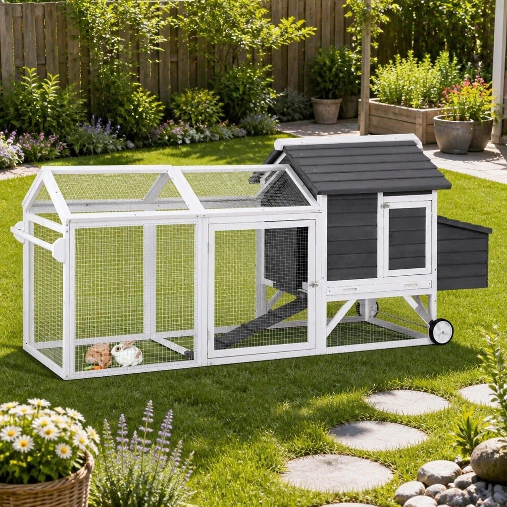 Extra Large Wooden Chicken Coop and Rabbit Hutch with Run