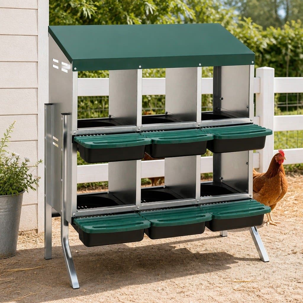 Chicken Nesting Box 6 Holes Roll Away Metal Wall Mounted Green Automatic Egg
