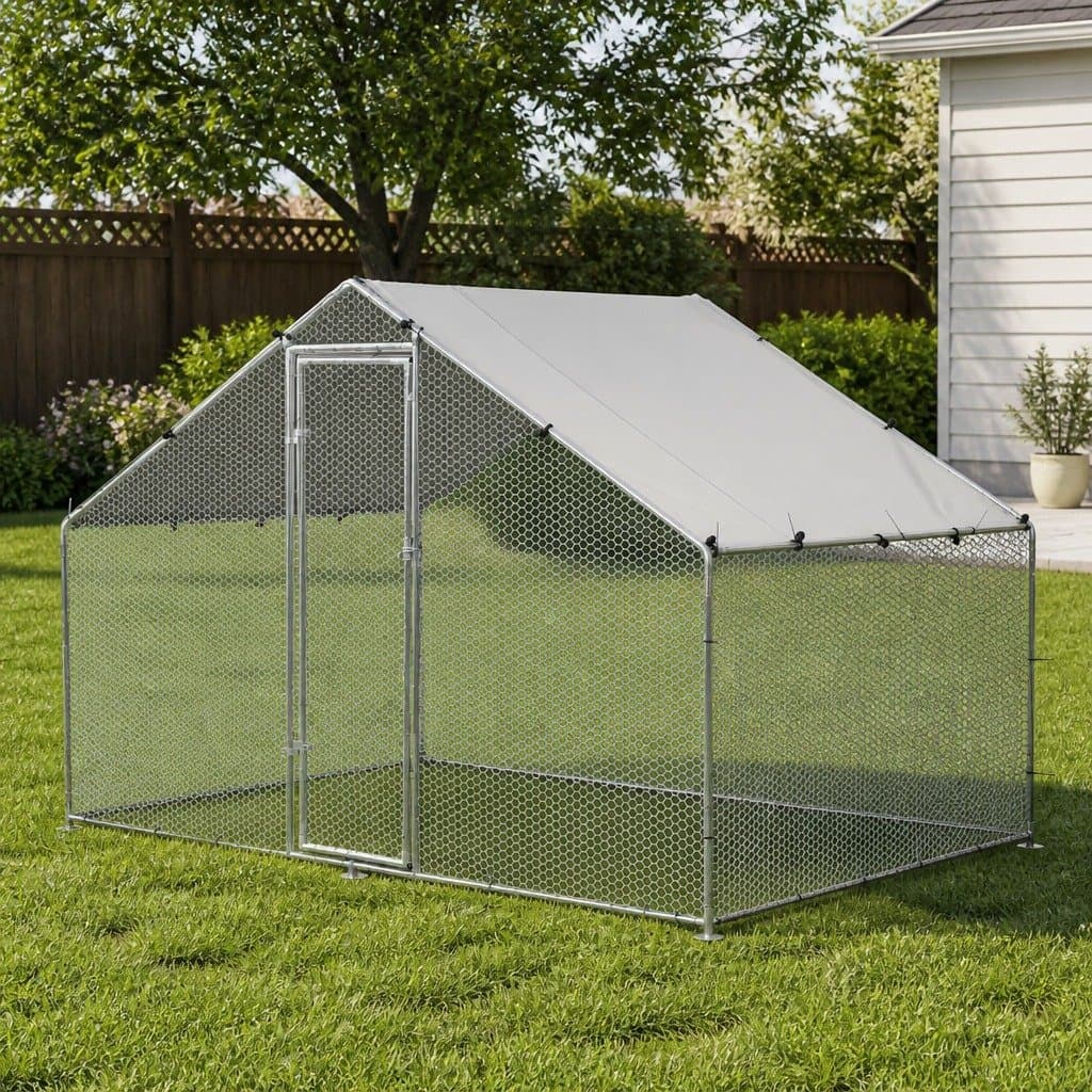 Walk-in Chicken Coop Rabbit Hutch 3x2x2m Silver