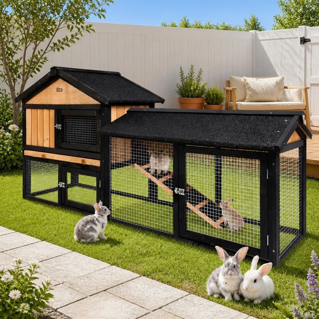 Wooden Chicken Coop Rabbit Hutch with Large Run 165cm