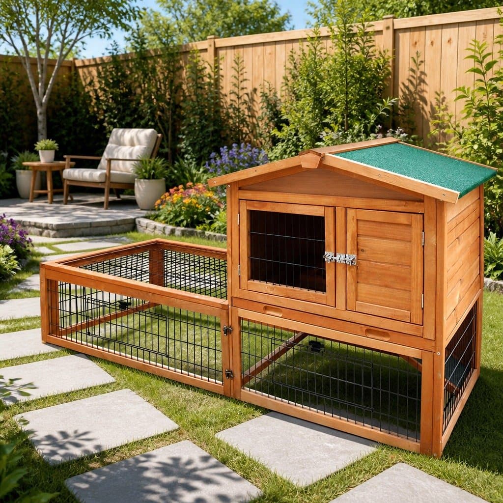 Large Outdoor Wooden Rabbit Hutch for Guinea Pigs and Ferrets