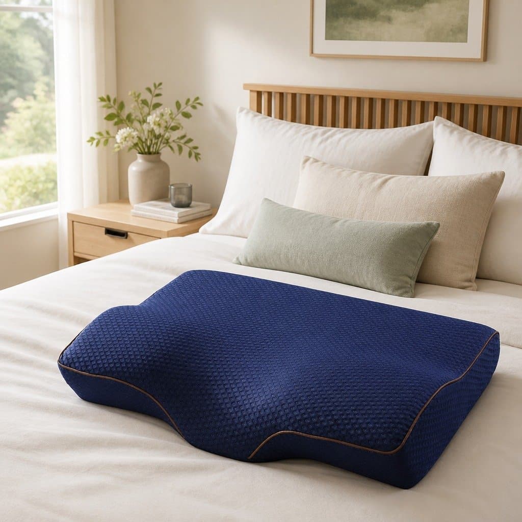 Navy Ergonomic Memory Foam Pillow for Neck Support