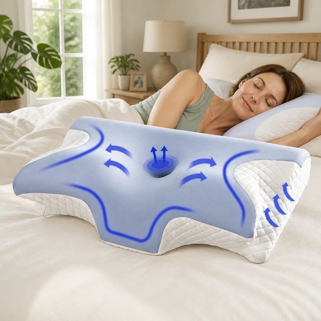 Memory Foam Pillow Ergonomic Cervical Neck Support Contour Design White Grey