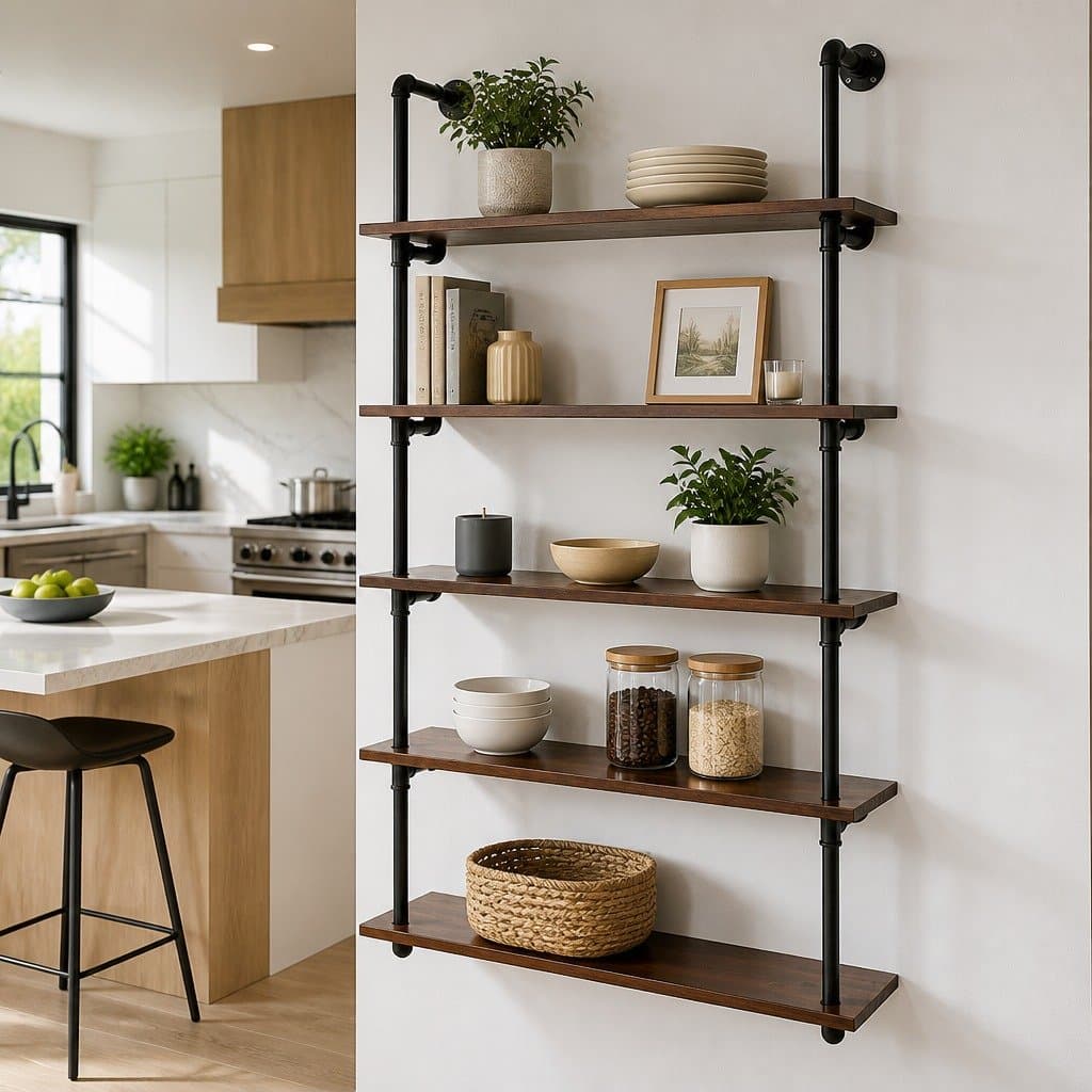 5-Tier Industrial Pipe Shelf with Durable Build