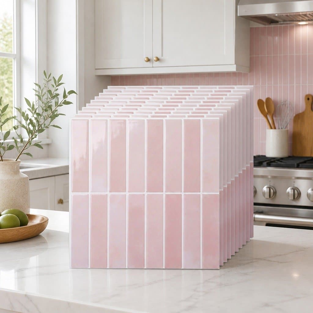 3D Peel and Stick Wall Tiles Pink LinearGrid Subway Backsplash Self Adhesive 10