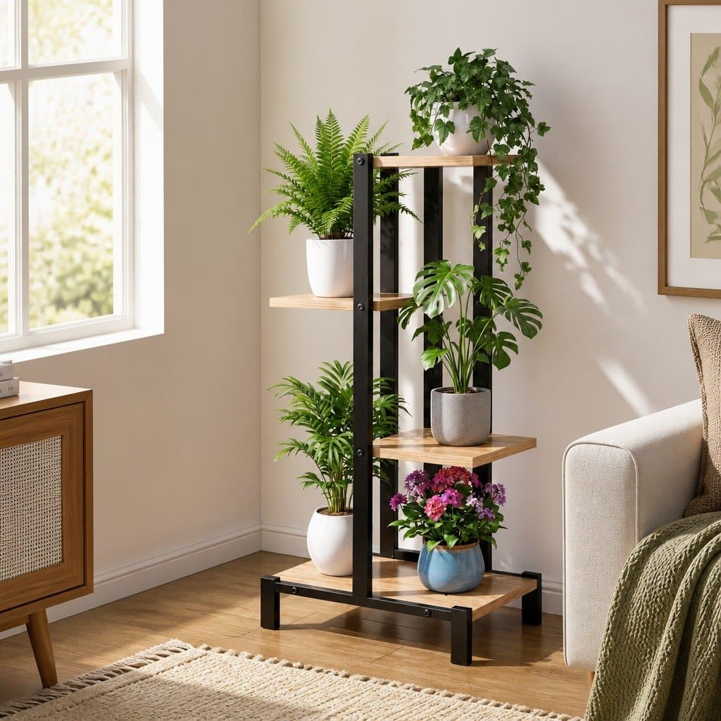 4-Tier Metal Frame Plant Stand for Indoor/Outdoor
