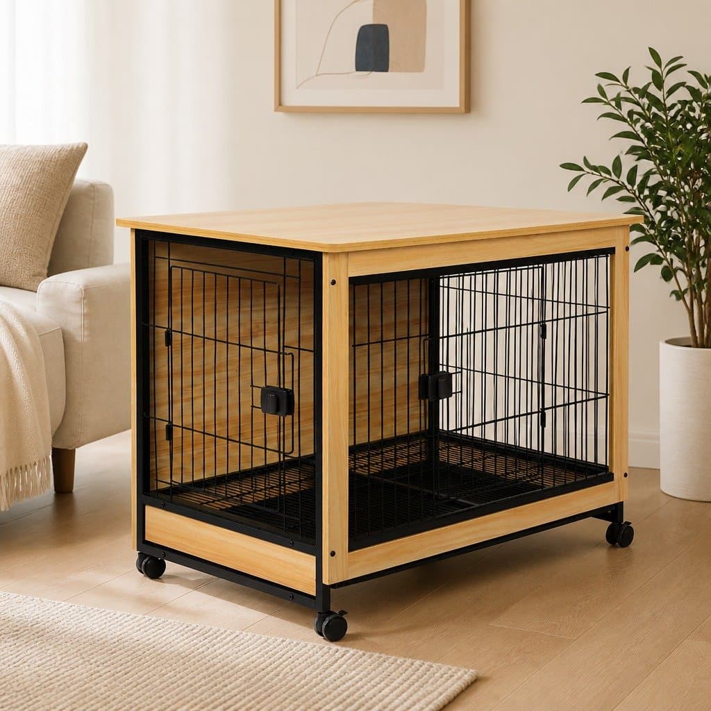 Wooden Dog Kennel Side End Table with Tray