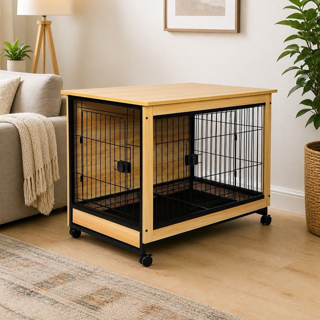 Wooden Dog Kennel End Table with Removable Tray