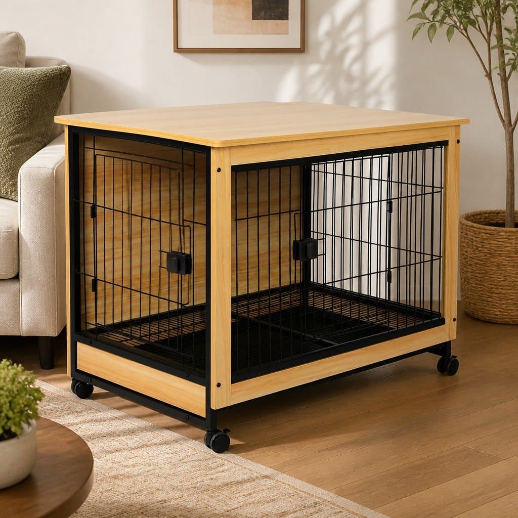 XL Wooden Dog Kennel with Dual Doors and Removable Tray