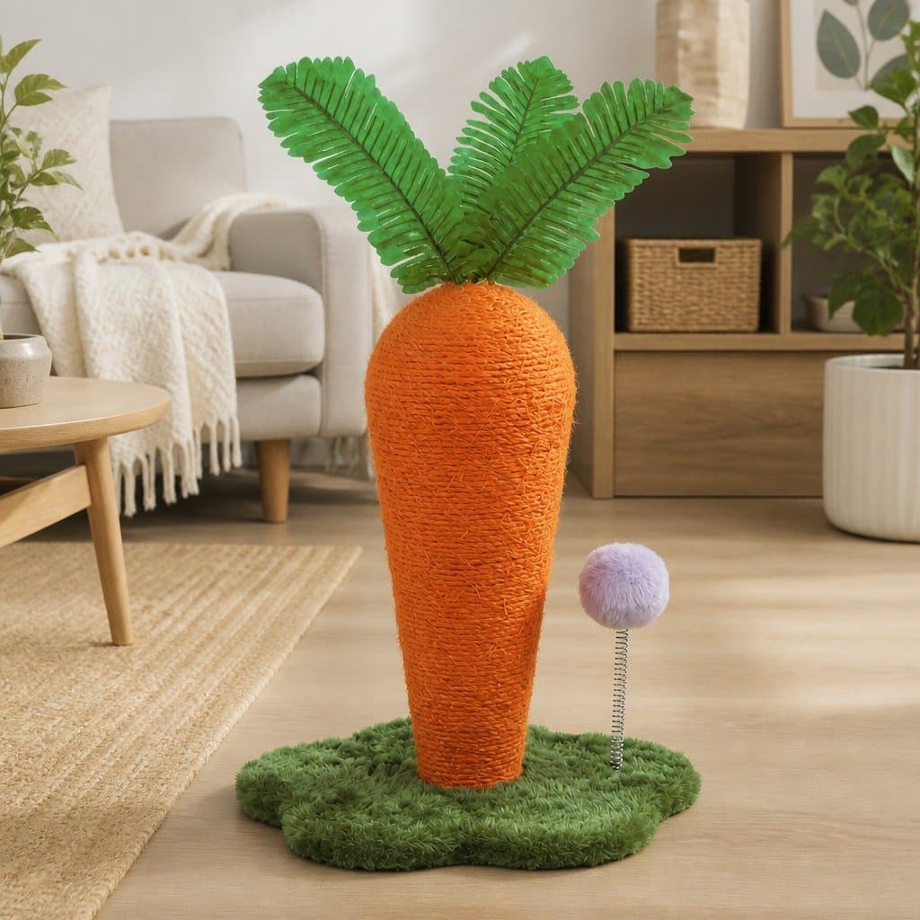 Cat Scratching Post Carrot Design Interactive Toy Sisal Rope Climbing Play Pole