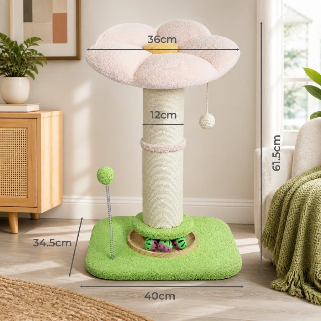 Cat Scratching Post Flower Tower 61.5cm Indoor Feline Tree Plush Platform Play