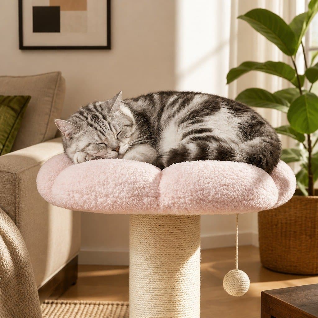 Cat Scratching Post Flower Tower 61.5cm Indoor Feline Tree Plush Platform Play