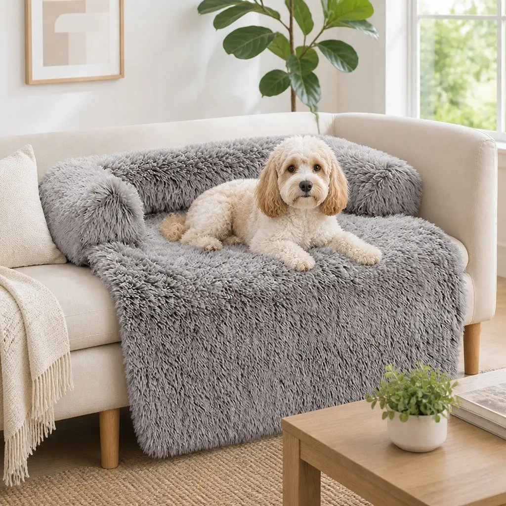 Plush Pet Sofa Bed Dog Calming Cushion with Bolster