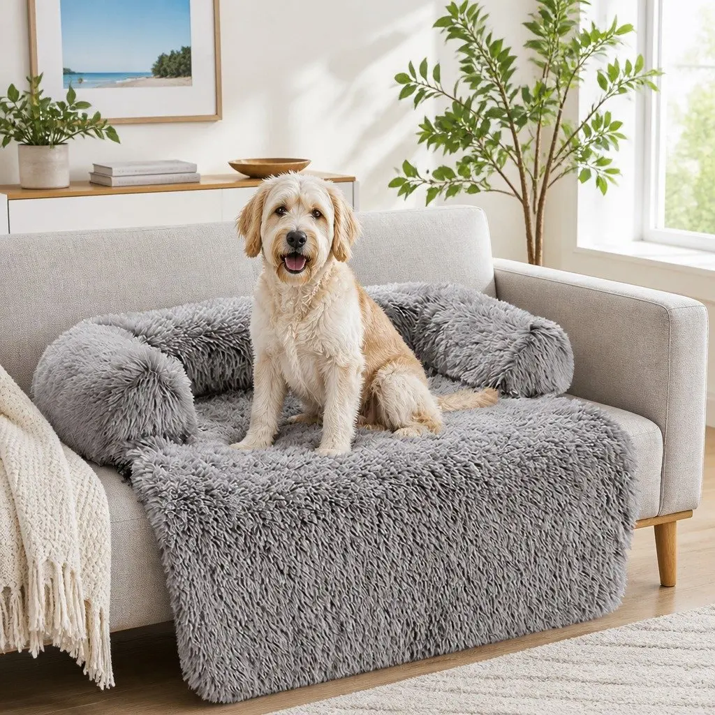 XL Dog Sofa Bed with Cushioned Bolster