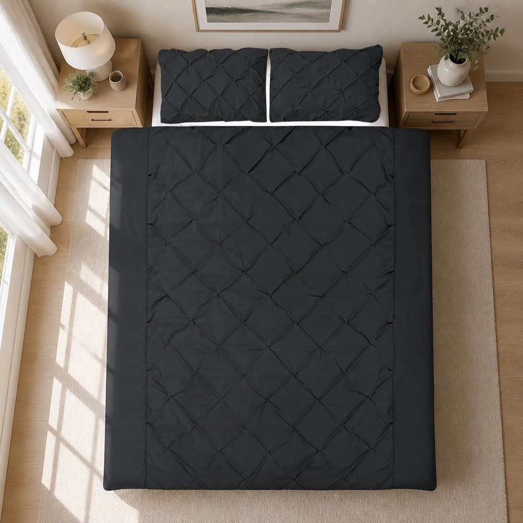 Black Queen Quilt Cover Set with Diamond Detailing