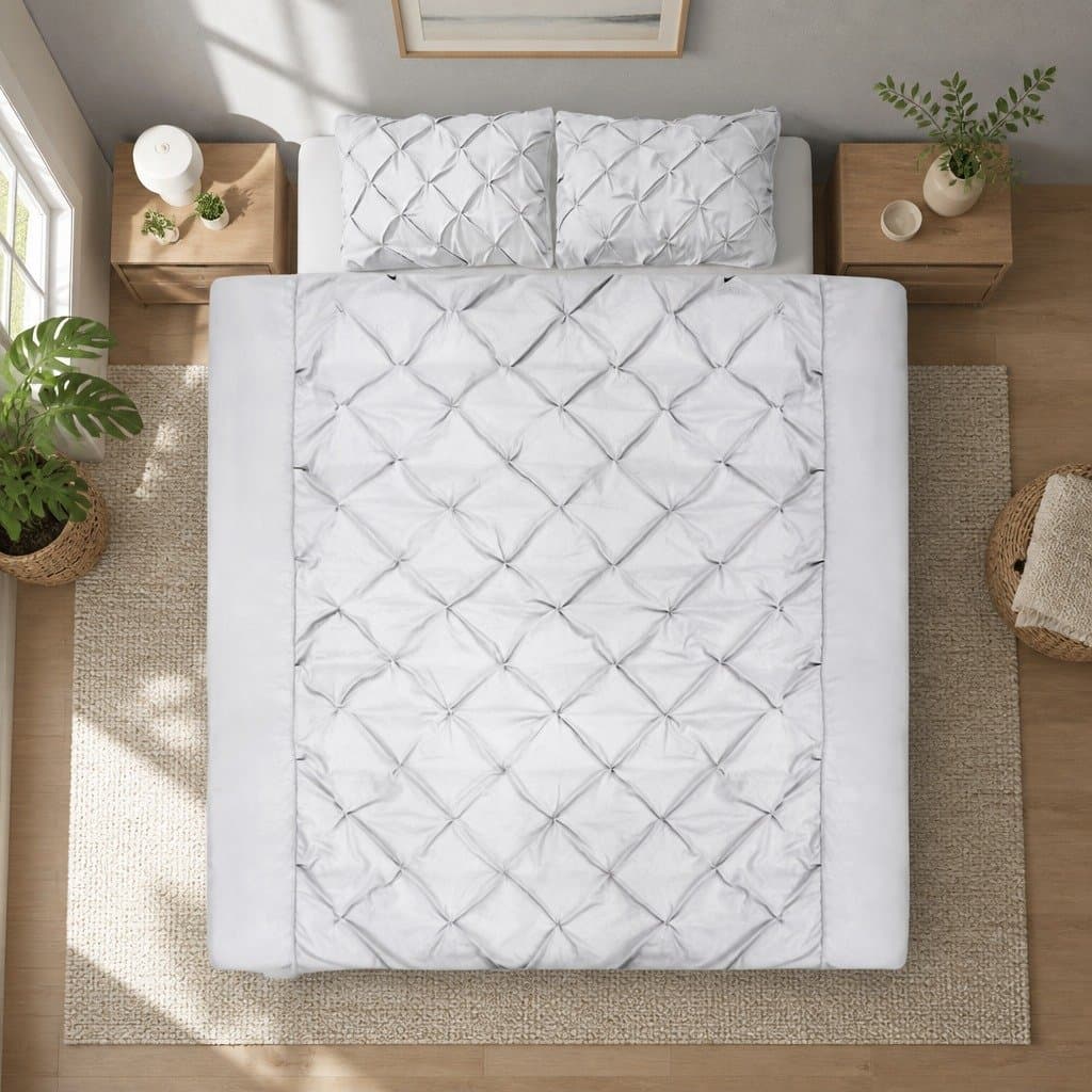 King Quilt Cover Set 3 Piece Diamond Pintuck Duvet Bedding Grey Pillow Cases