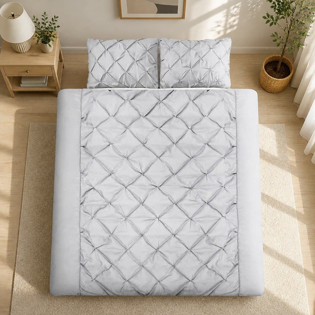 Super King Grey Diamond Pintuck Quilt Cover Set