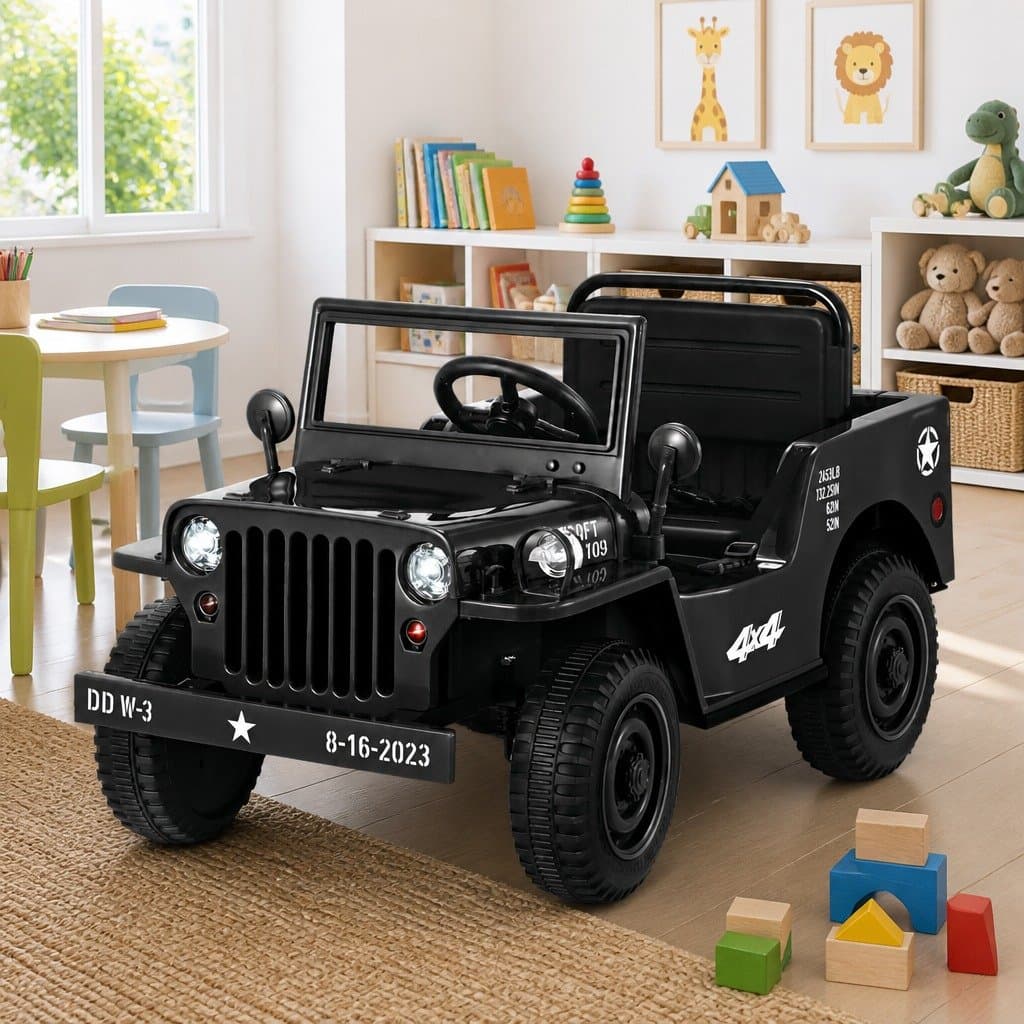 Electric Black Off-Road Jeep Toy for Kids with Remote Control